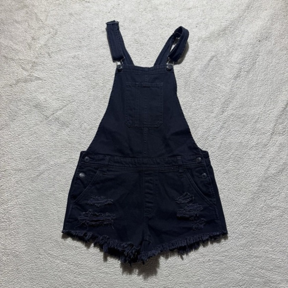 American Eagle Overalls Womens XS Cut Off Shorts Black Sleeveless Side Buttons